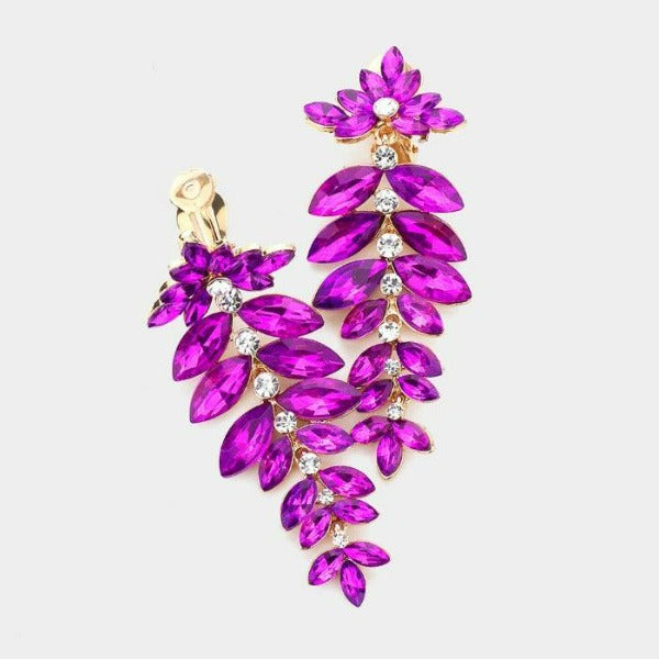 Marquise Purple Colored Stone Vine Evening Clip on Earrings