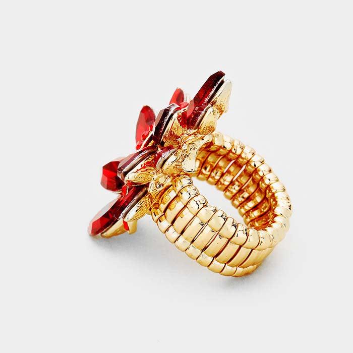 Marquise Red Crystal Cluster Gold Stretch Ring