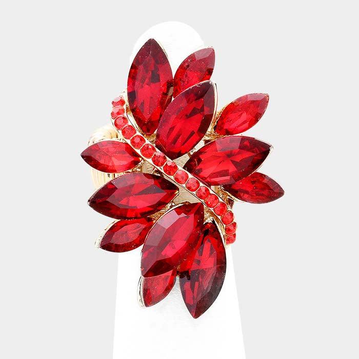 Marquise Red Crystal Cluster Gold Stretch Ring