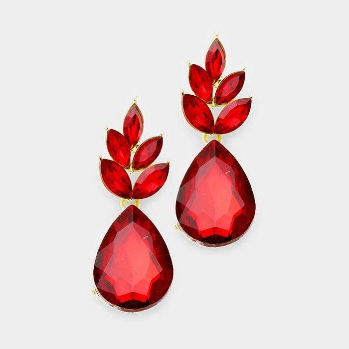 Marquise Red Crystal Cluster Teardrop Earrings