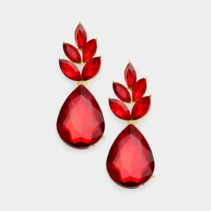 Marquise Red Crystal Cluster Teardrop Earrings