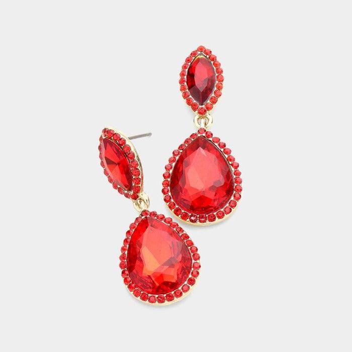 Marquise Red Teardrop Evening Earrings by BLUE ICE
