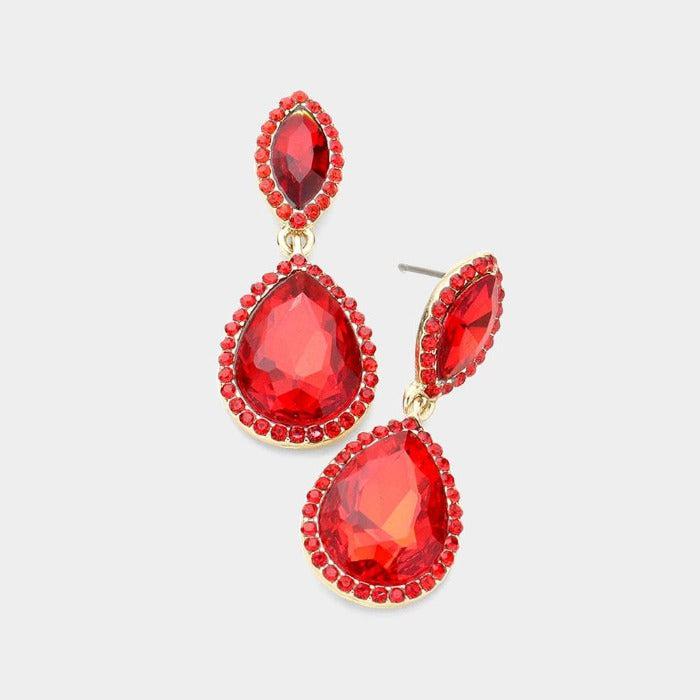 Marquise Red Teardrop Evening Earrings by BLUE ICE