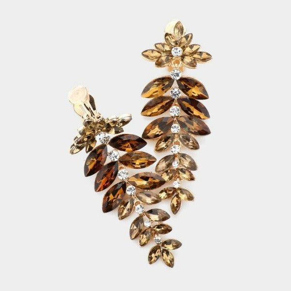 Marquise Smoked Topaz Colored Stone Vine Evening Clip on Earrings
