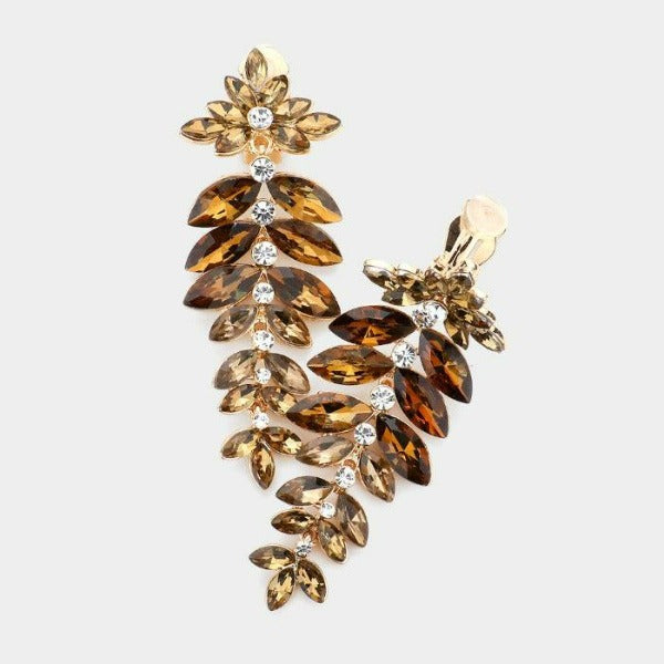 Marquise Smoked Topaz Colored Stone Vine Evening Clip on Earrings