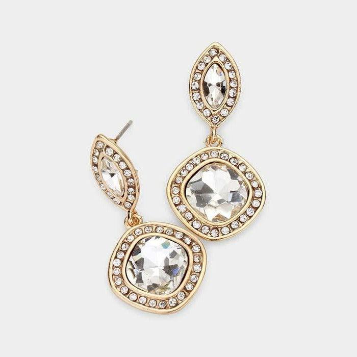 Marquise & Square Clear Crystal Evening Earrings