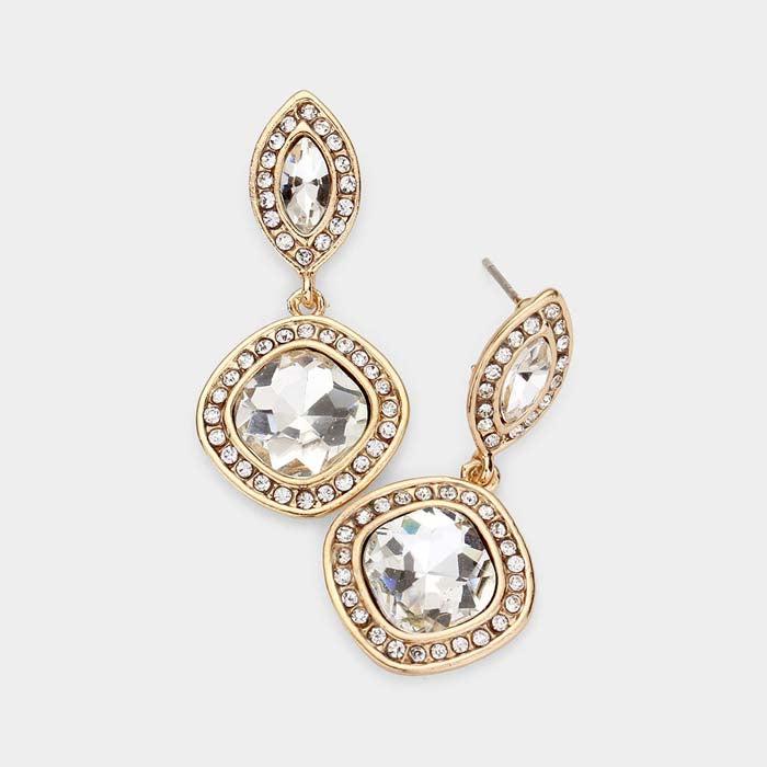 Marquise & Square Clear Crystal Evening Earrings