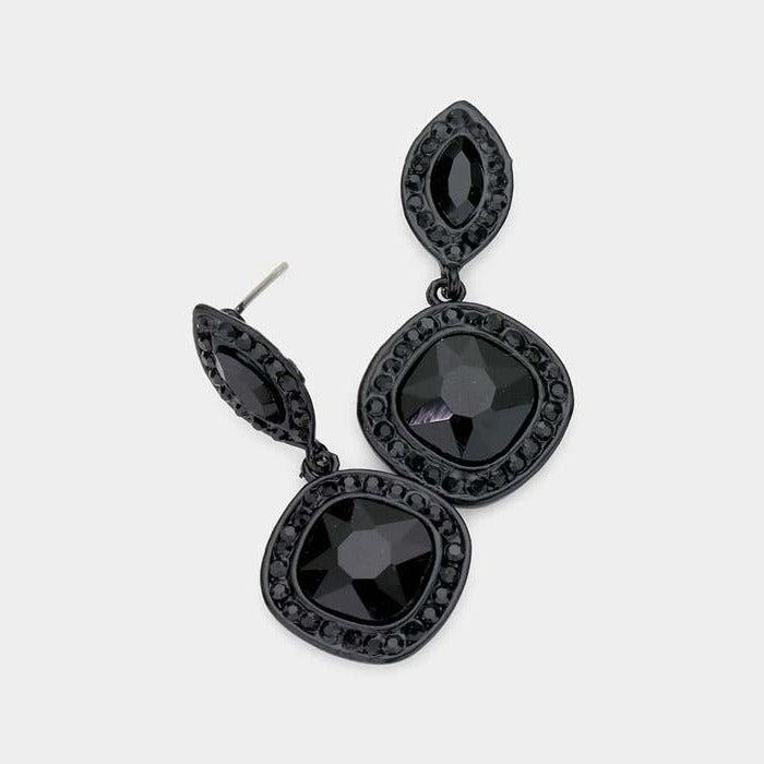 Marquise & Square Jet Black Crystal Evening Earrings