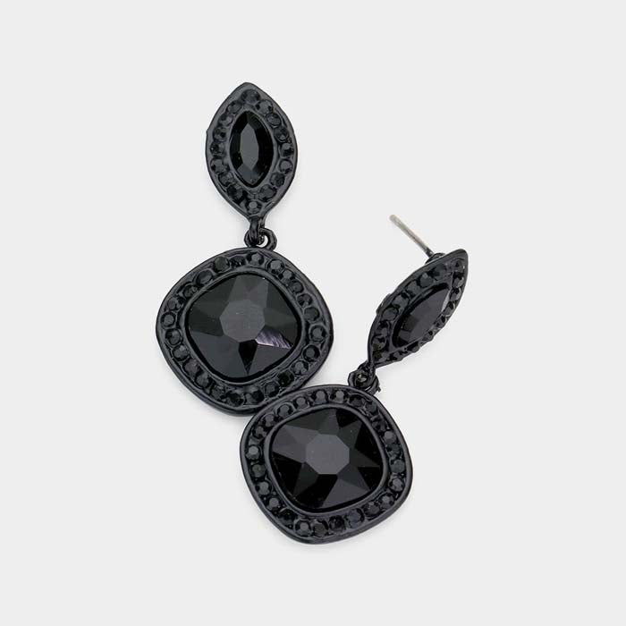 Marquise & Square Jet Black Crystal Evening Earrings