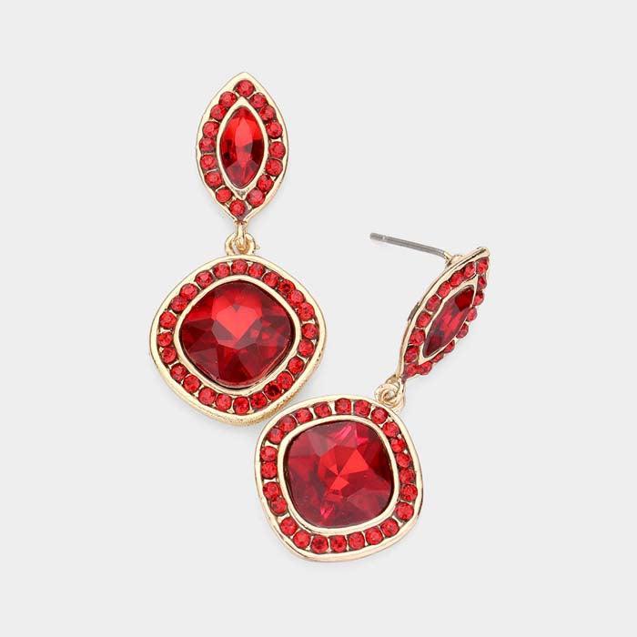 Marquise & Square Red Crystal Evening Earrings