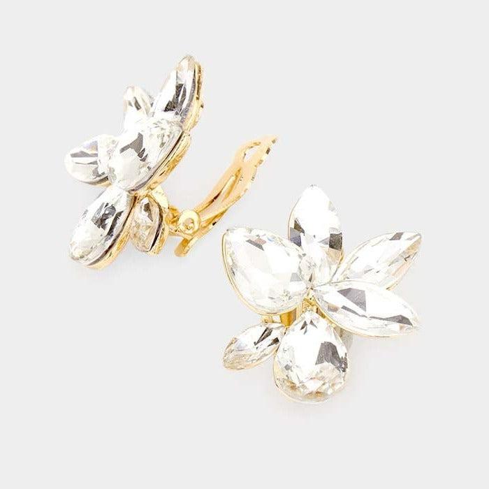 Marquise Teardrop Clear Cluster Clip on Evening Earrings