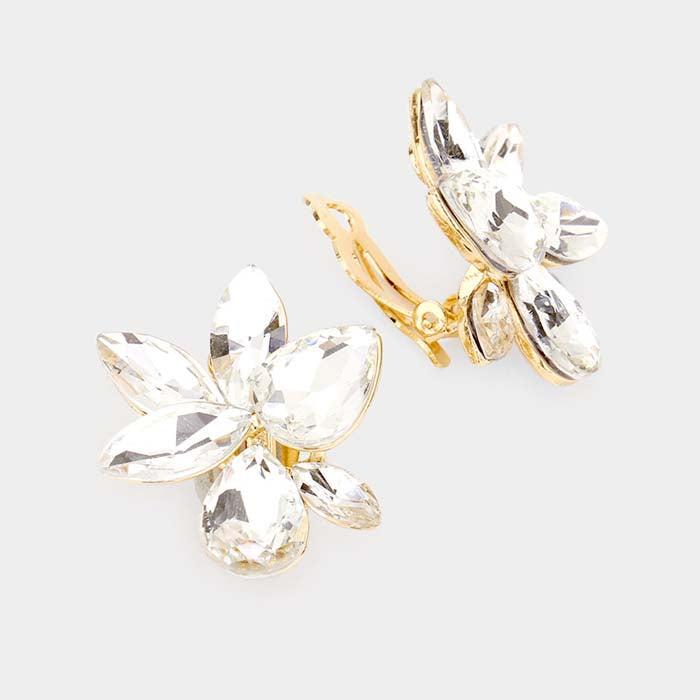 Marquise Teardrop Clear Cluster Clip on Evening Earrings