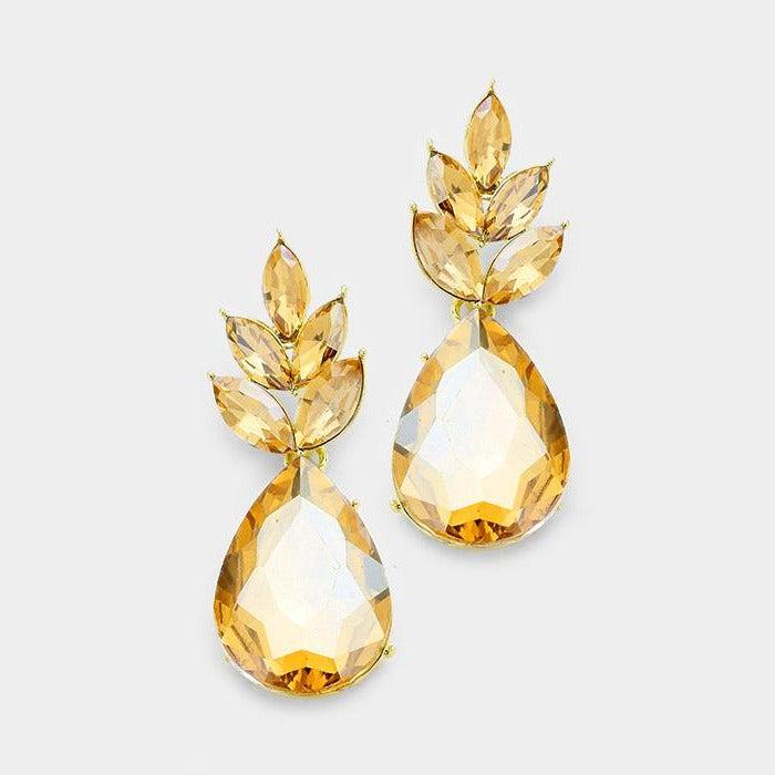 Marquise Topaz Crystal Cluster Teardrop Earrings