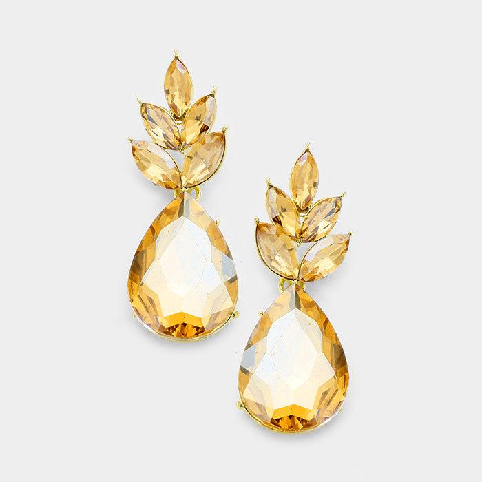 Marquise Topaz Crystal Cluster Teardrop Earrings