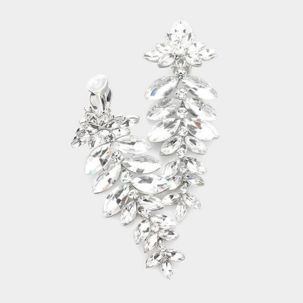 Marquise White Colored Stone Vine Evening Clip on Earrings