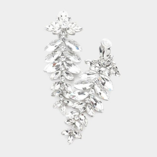 Marquise White Colored Stone Vine Evening Clip on Earrings