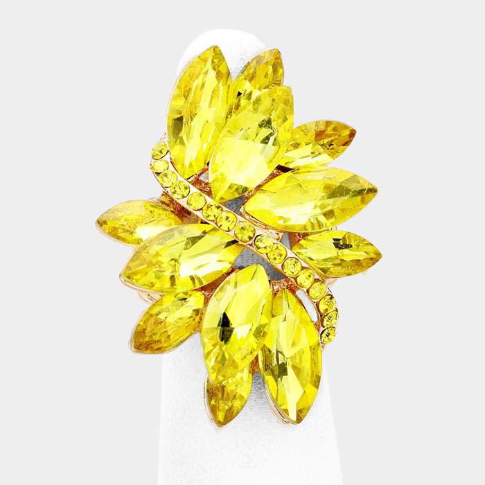 Marquise Yellow Crystal Cluster Gold Stretch Ring