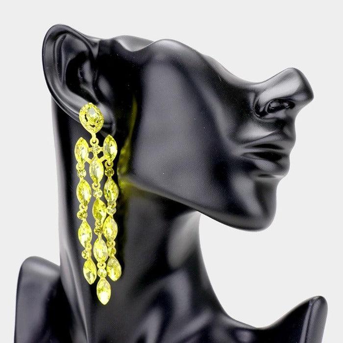 Marquise Yellow Crystal Drop Evening Earrings