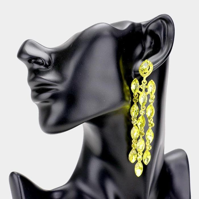 Marquise Yellow Crystal Drop Evening Earrings