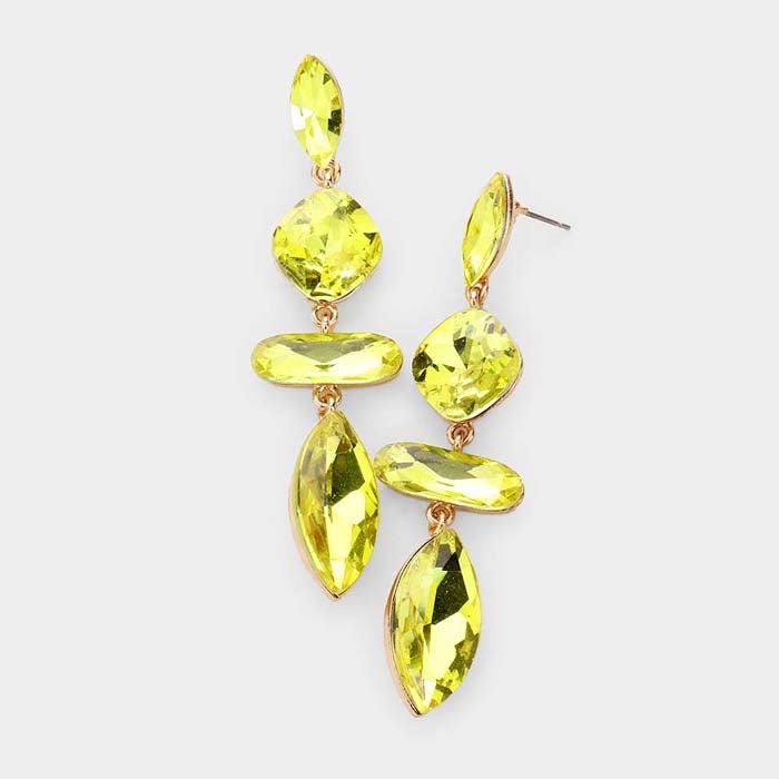 Marquise Yellow Crystal Drop Evening Earrings