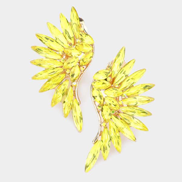 Marquise Yellow Stone Cluster Wing Gold Clip On Earrings