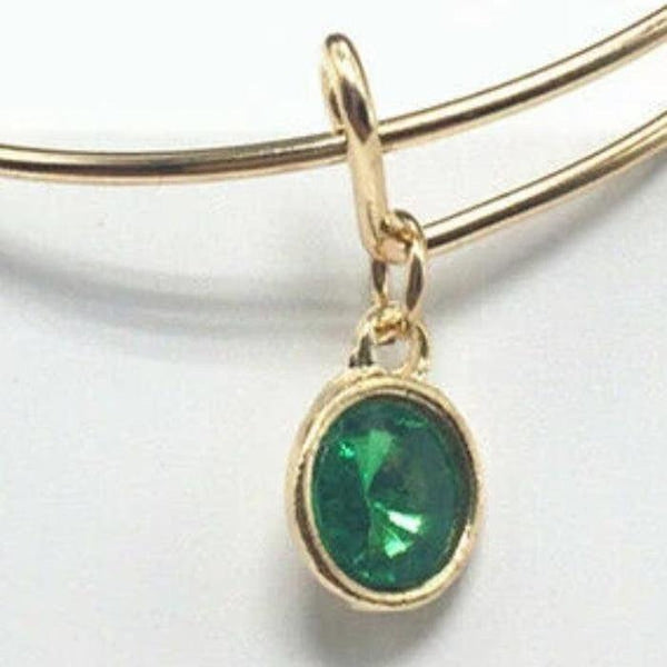 May Birthstone Gold Wire Bracelet with Dark Green Charm
