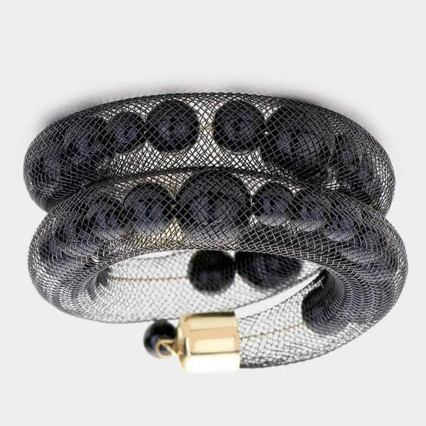 Mesh Tube Black Pearl Adjustable Bracelet