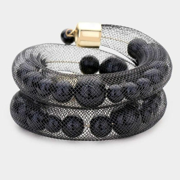 Mesh Tube Black Pearl Adjustable Bracelet