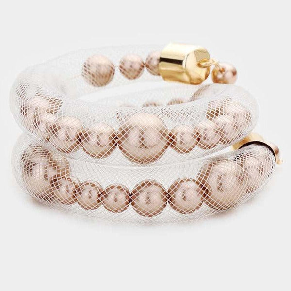 Mesh Tube Brown Pearl Adjustable Bracelet