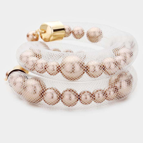 Mesh Tube Brown Pearl Adjustable Bracelet