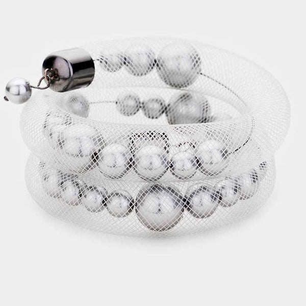 Mesh Tube Gray Pearl Adjustable Bracelet