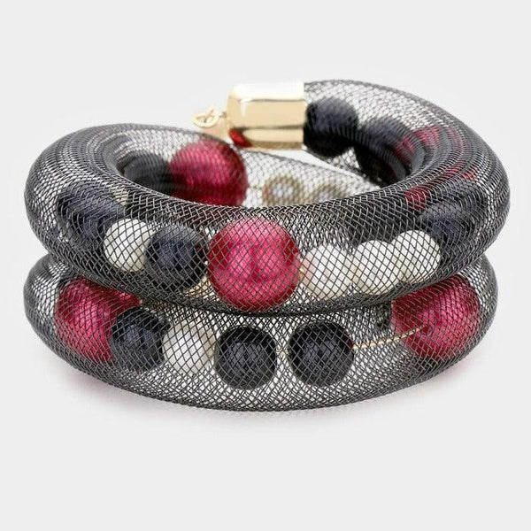 Mesh Tube Multi Color Pearl Adjustable Bracelet