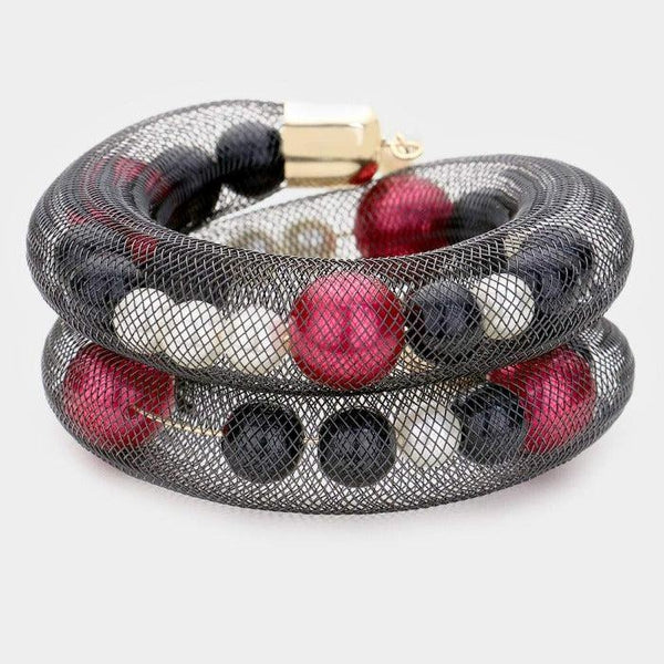 Mesh Tube Multi Color Pearl Adjustable Bracelet