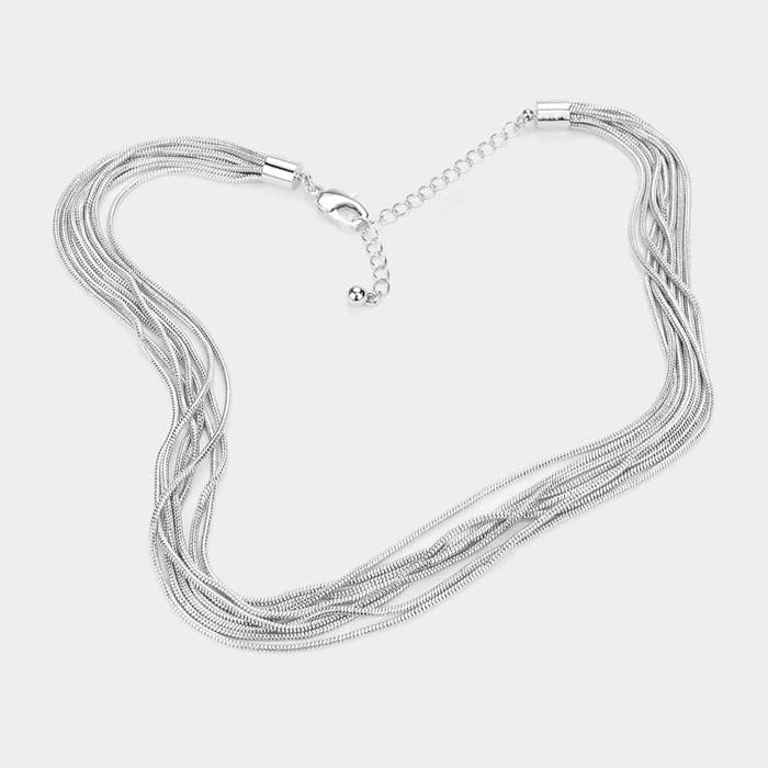 Metal Chain Multi Layered Silver Necklace