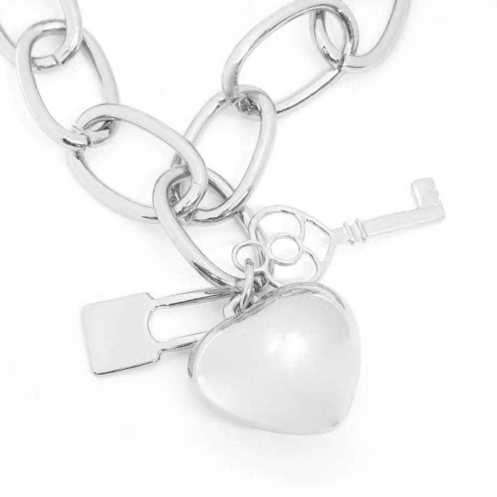 Metal Heart Key Lock Pendant Silver Necklace Set
