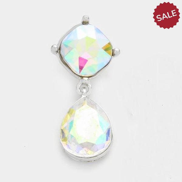 Abalone Crystal Teardrop Dangle Silver Pierced Earrings by Miro Crystal Collection