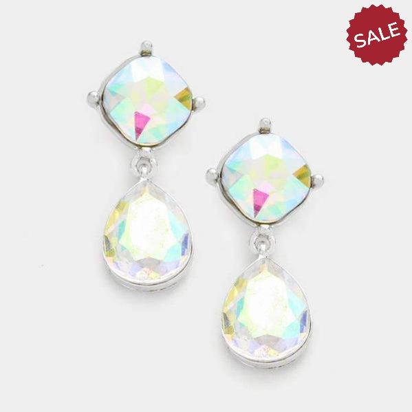 Abalone Crystal Teardrop Dangle Silver Pierced Earrings by Miro Crystal Collection