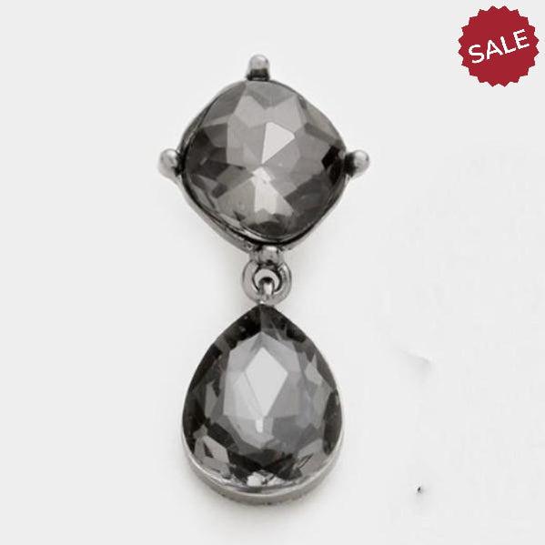 Charcoal Black Crystal Teardrop Evening Dangle Pierced Earrings by Miro Crystal Collection