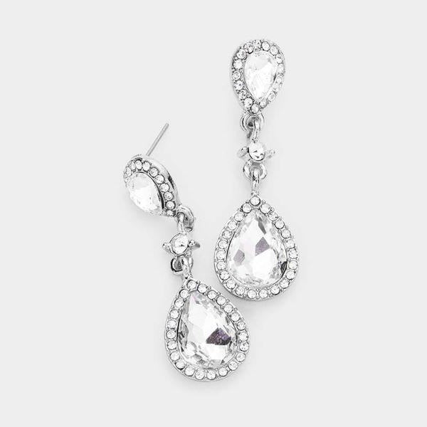 Miro Clear Pear Crystal Silver Earrings