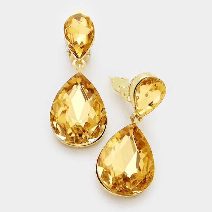 Miro Lt Topaz Crystal Teardrop Gold Clip-On Earrings by Miro Crystal Collection