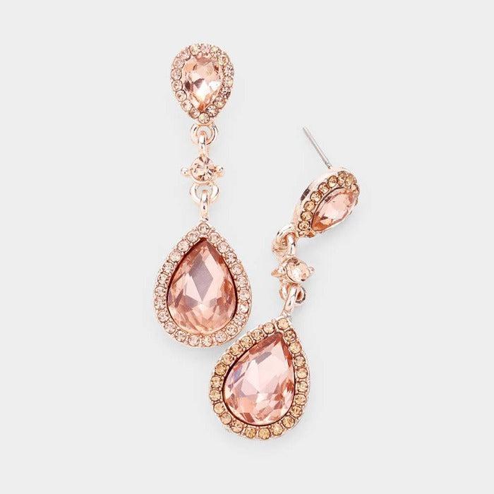Miro Peach Pear Crystal Rose Gold Earrings