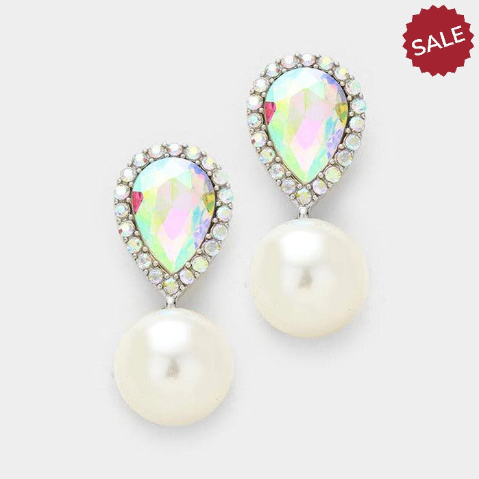 Pearl & Abalone Crystal Teardrop Silver Earrings