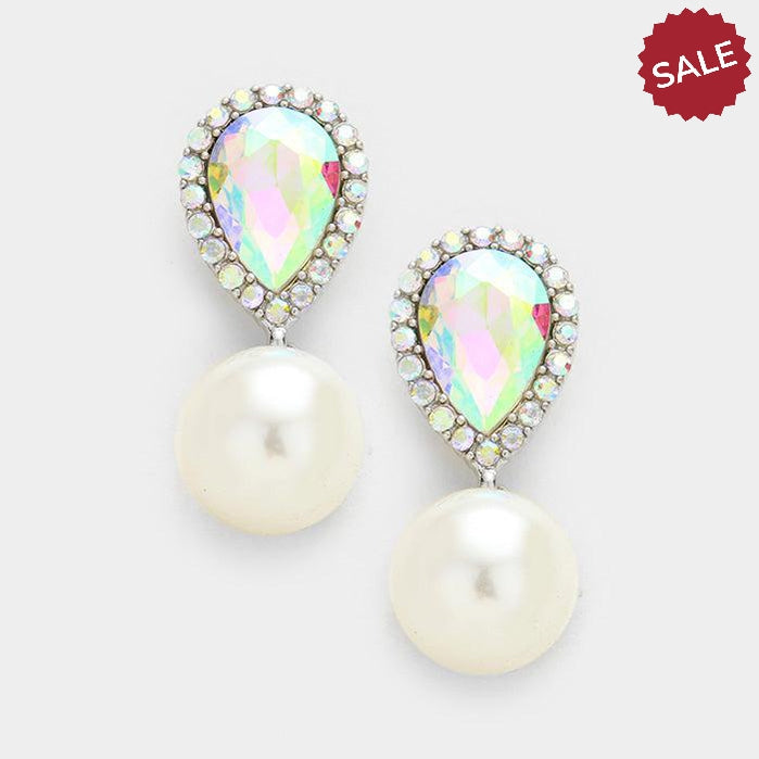 Pearl & Abalone Crystal Teardrop Silver Earrings