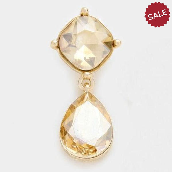 Miro Topaz Color Crystal Teardrop Gold Earrings-Earring-SPARKLE ARMAND
