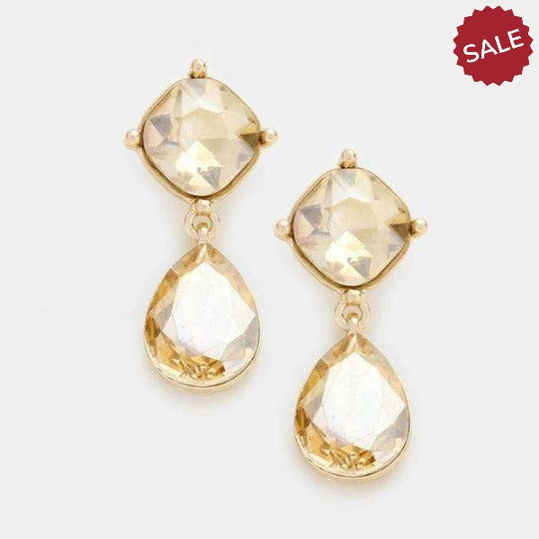 Miro Topaz Color Crystal Teardrop Gold Earrings-Earring-SPARKLE ARMAND