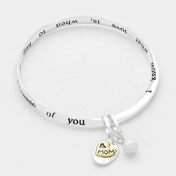 "Mom" Heart & Pearl Charm Bracelet with Card