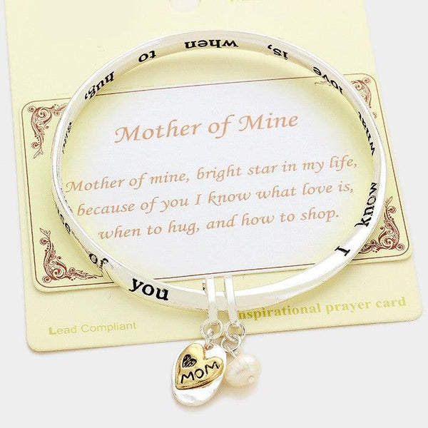 "Mom" Heart & Pearl Charm Bracelet with Card