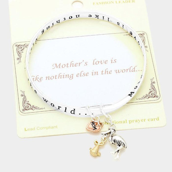 "Mom" Stork Charm Bracelet with Card