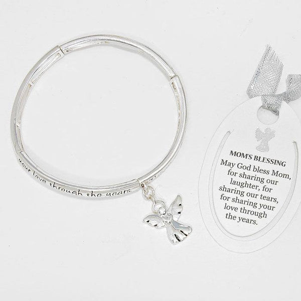 "Mom's Blessing" Silver Angel Stretch Bracelet