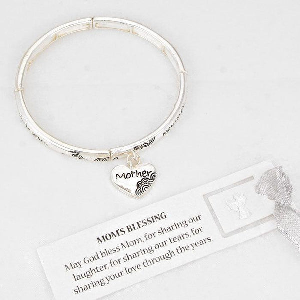 "Mom's Blessing" Silver Heart Stretch Bracelet